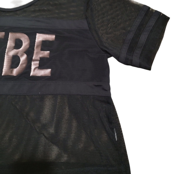 Bebe Sport Black Mesh Logo Active Top Boxy T-Shirt - Picture 7 of 11